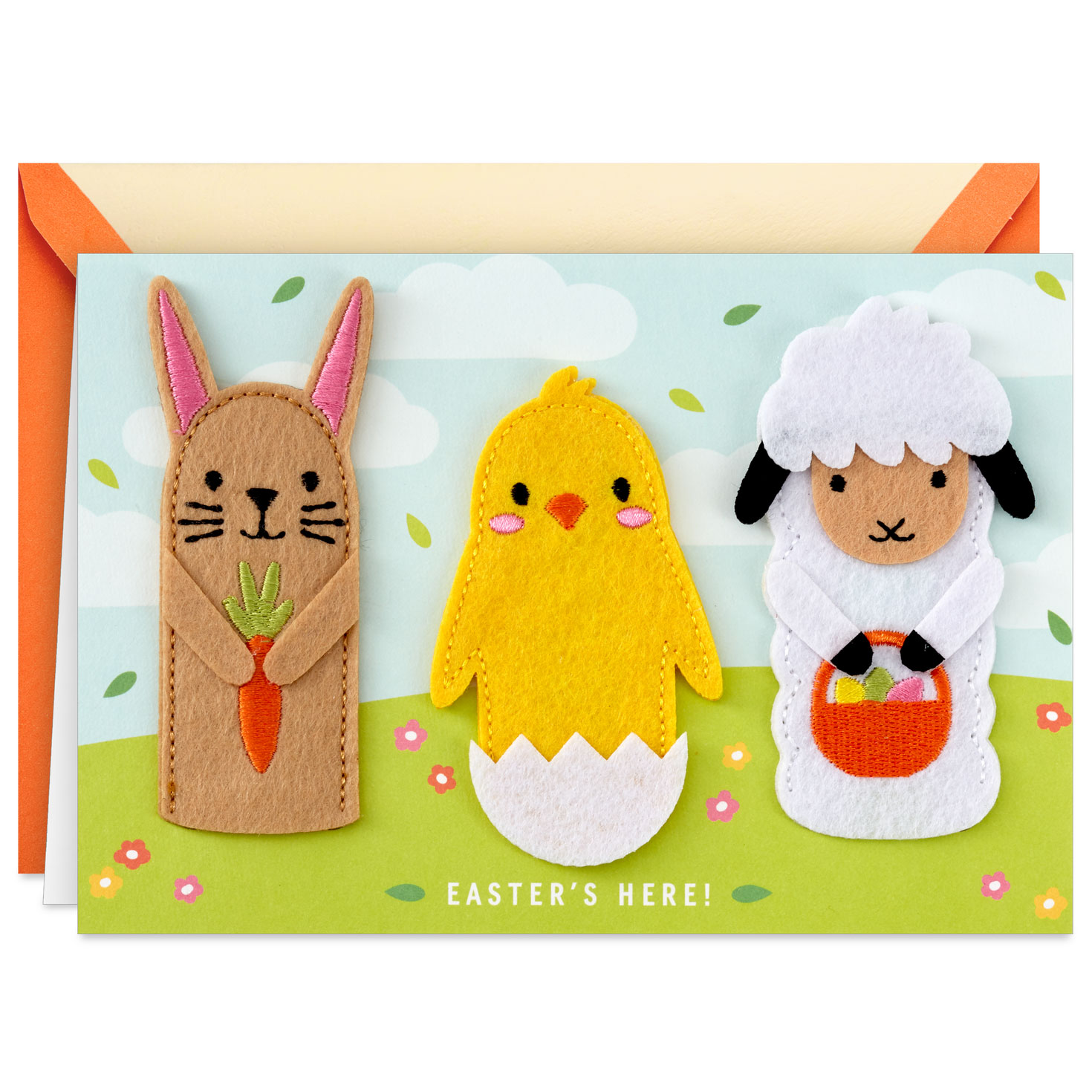 Bunny, Chick and Lamb Easter Card With Removable Finger Puppets for Kids