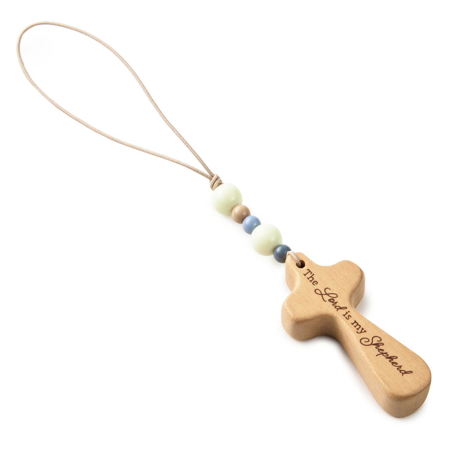 The Lord Is My Shepherd Wooden Cross on Beaded Cord