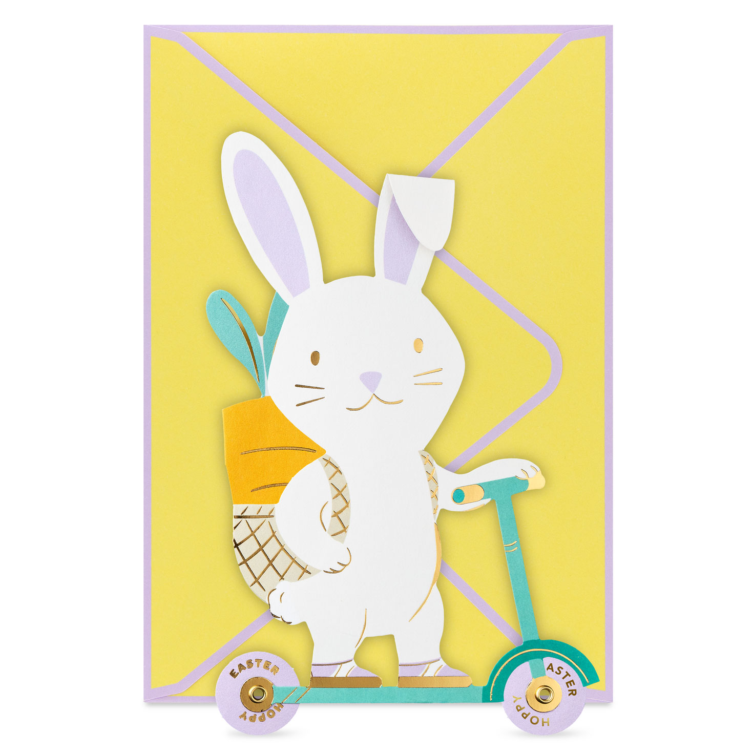 Wheely Fun, Bunny on Scooter Paper Craft Easter Card With Mini Card