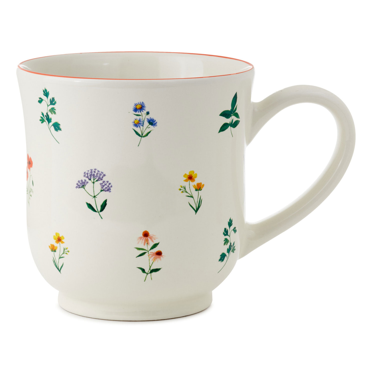 Floral Patterns on White Mug, 14.5 oz.