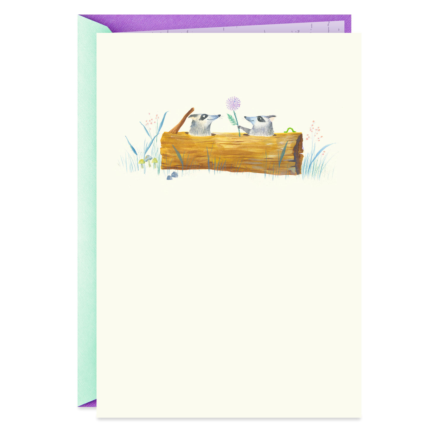 Cute Raccoons and Flowers Blank Card