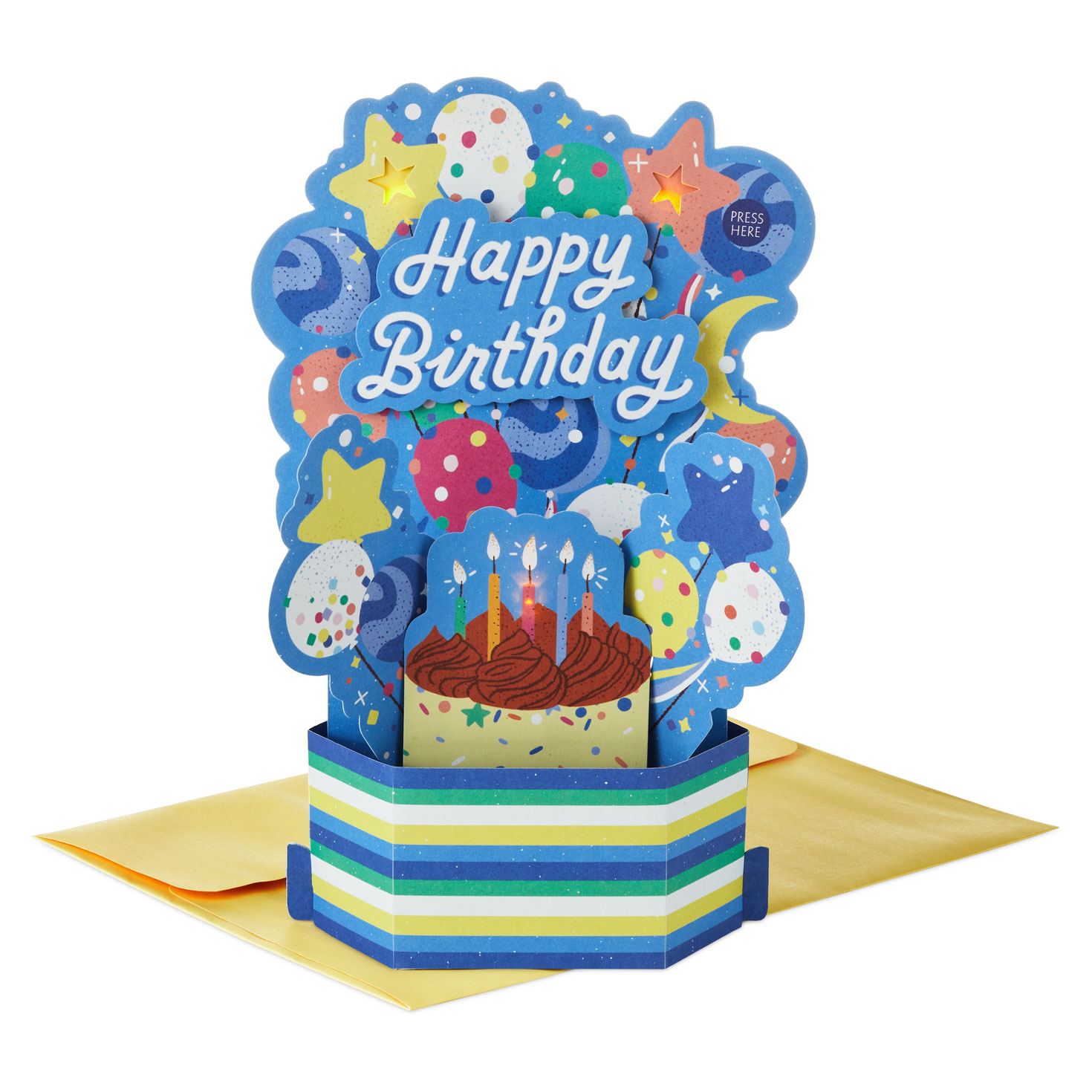Happy Birthday Cake and Balloons Musical 3D Pop-Up Birthday Card With Light