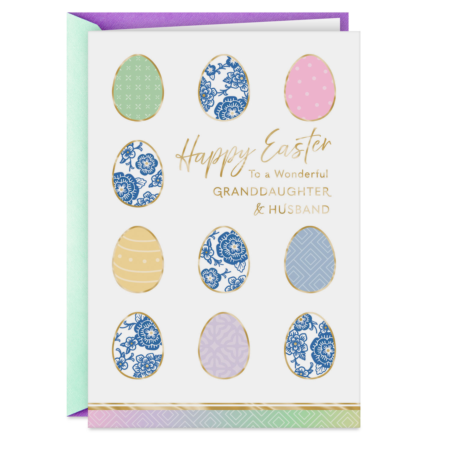 Floral Chinoiserie Eggs Easter Card for Granddaughter and Husband