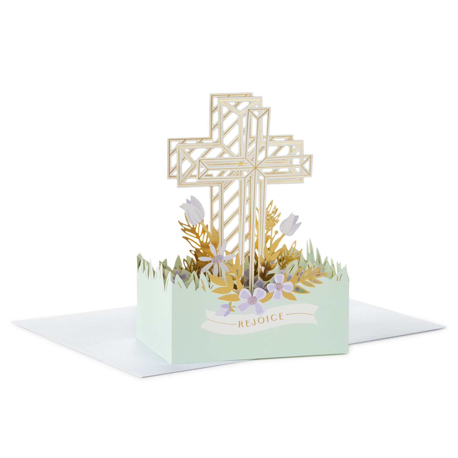 Rejoice Cross and Flowers Religious 3D Pop-Up Card
