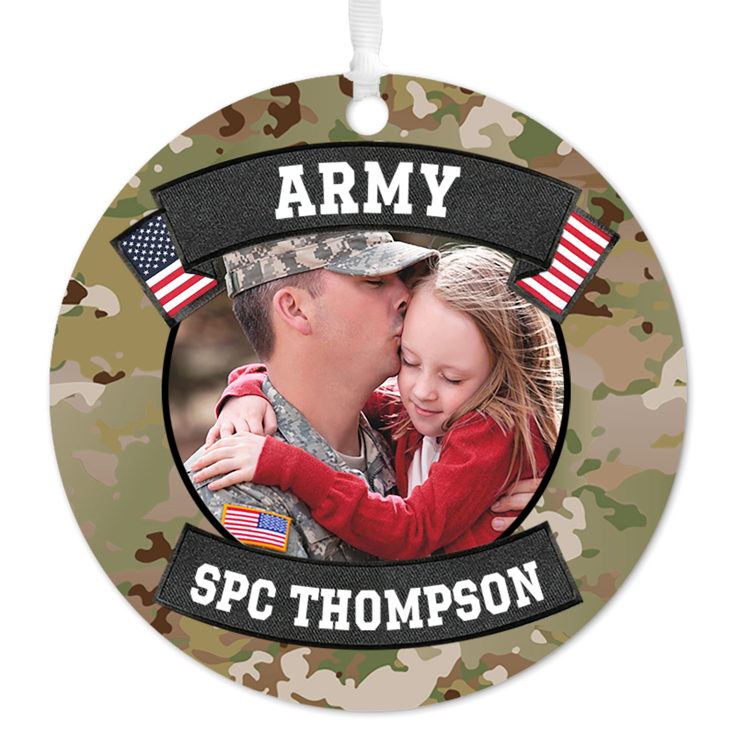 Army Metal Personalized Ornament, Custom Photo and Text