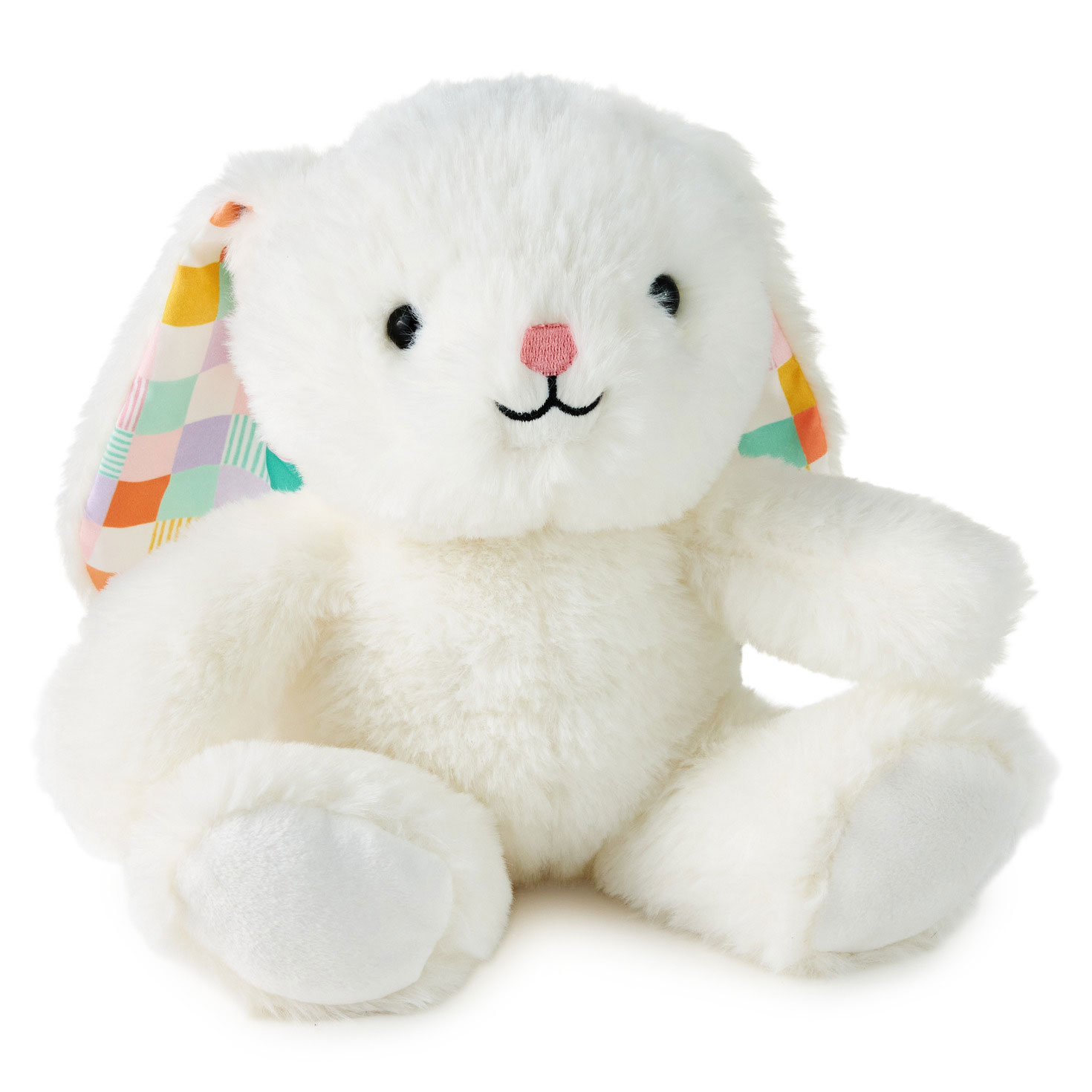 White Bunny With Patchwork Ears Easter Plush, 8″